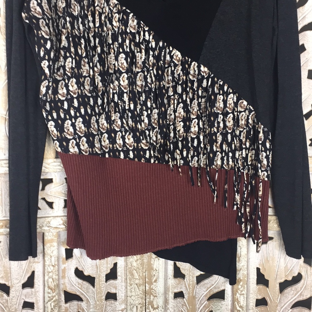 Zara Fringed Colorblock Patchwork Pullover Top - image 4